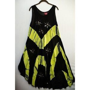NF Womens Free Size Cover Up Tie Dye Dress Swim Beach Boho Hippie Black/Green